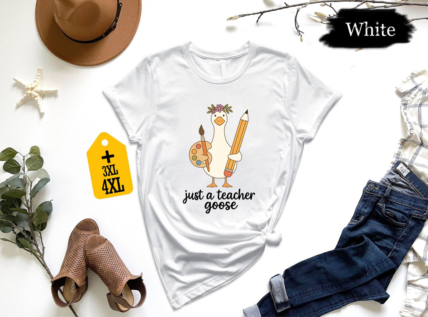 Just A Teacher Goose T-Shirt – Funny Kindergarten Teacher Shirt, Unisex Back To School Tee, Cute Goose Graphic, Teacher Appreciation Gift US 01