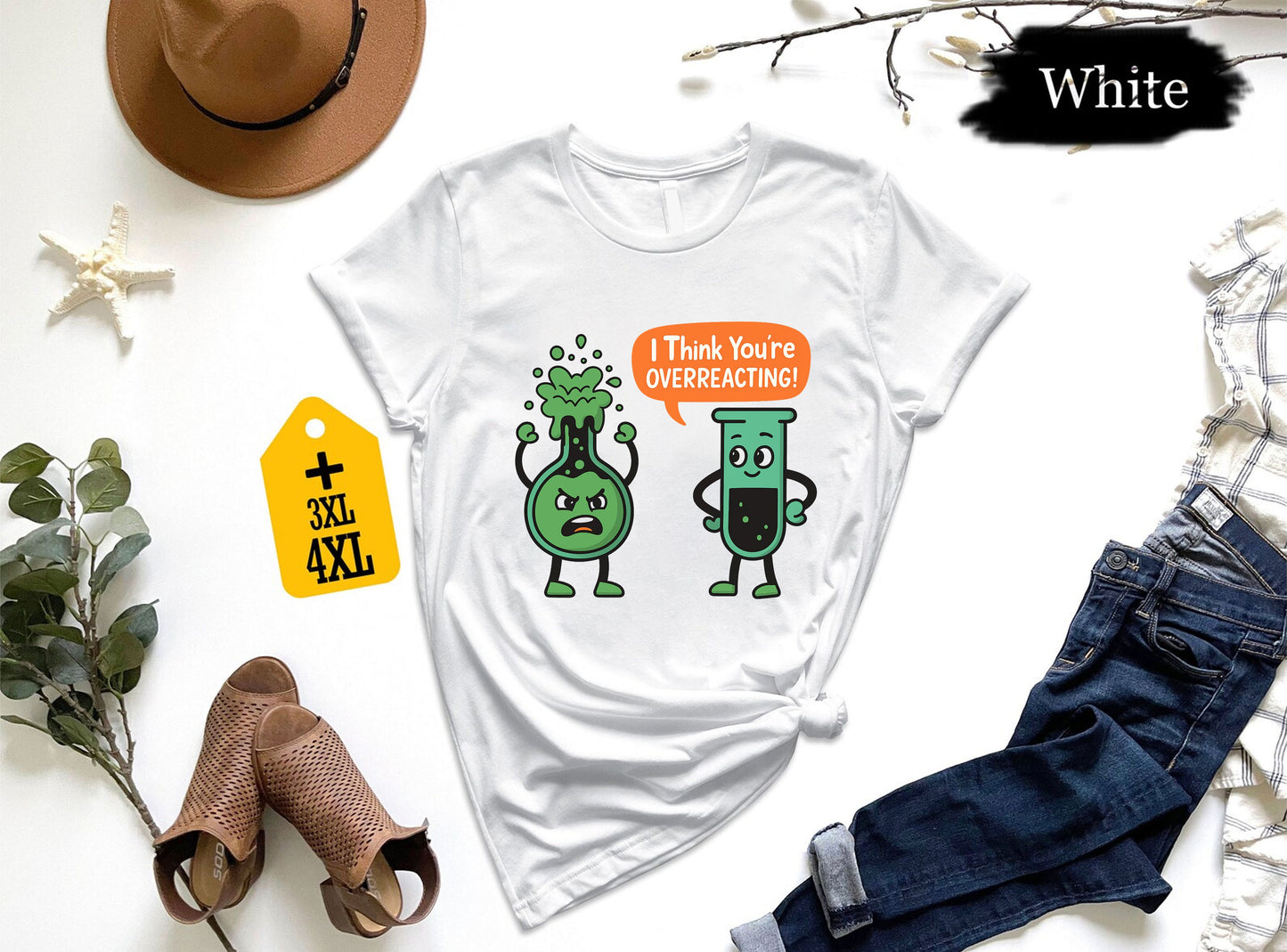 I Think You’re Overreacting T-Shirt – Funny Chemistry Teacher Shirt, Chemical Lab Science Gift Tee, Unisex STEM Teacher Graphic Top US 01