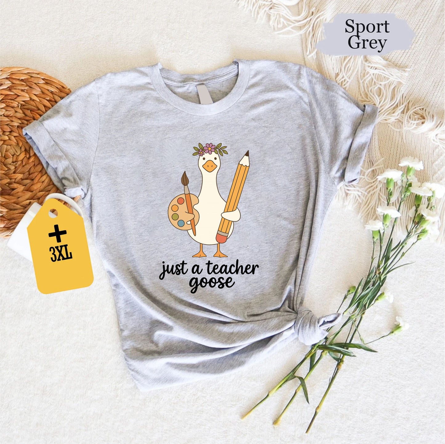 Just A Teacher Goose T-Shirt – Funny Kindergarten Teacher Shirt, Unisex Back To School Tee, Cute Goose Graphic, Teacher Appreciation Gift US 01