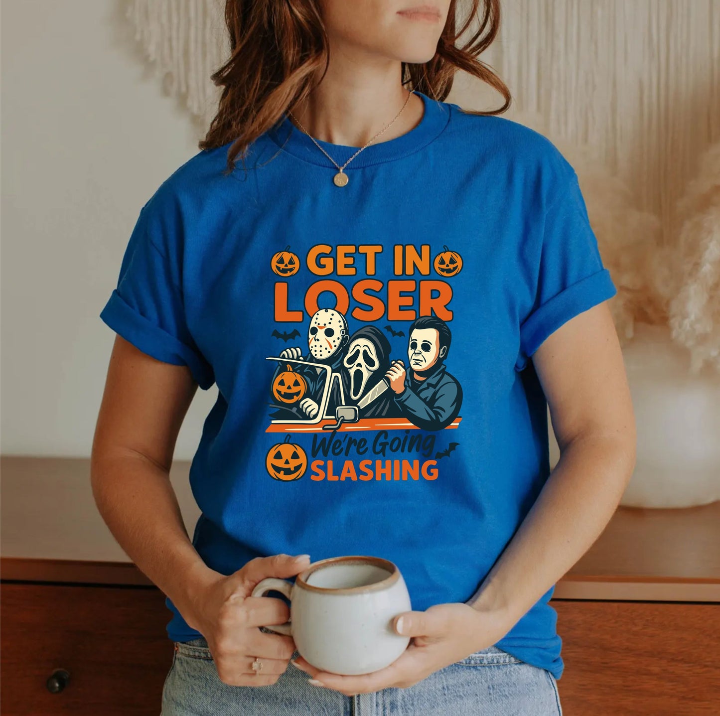 Get In Loser We're Going Slashing Shirt – Funny Halloween Horror Movie Tee, Spooky Killer Graphic Top, Unisex Scary Season Outfit for October 29july