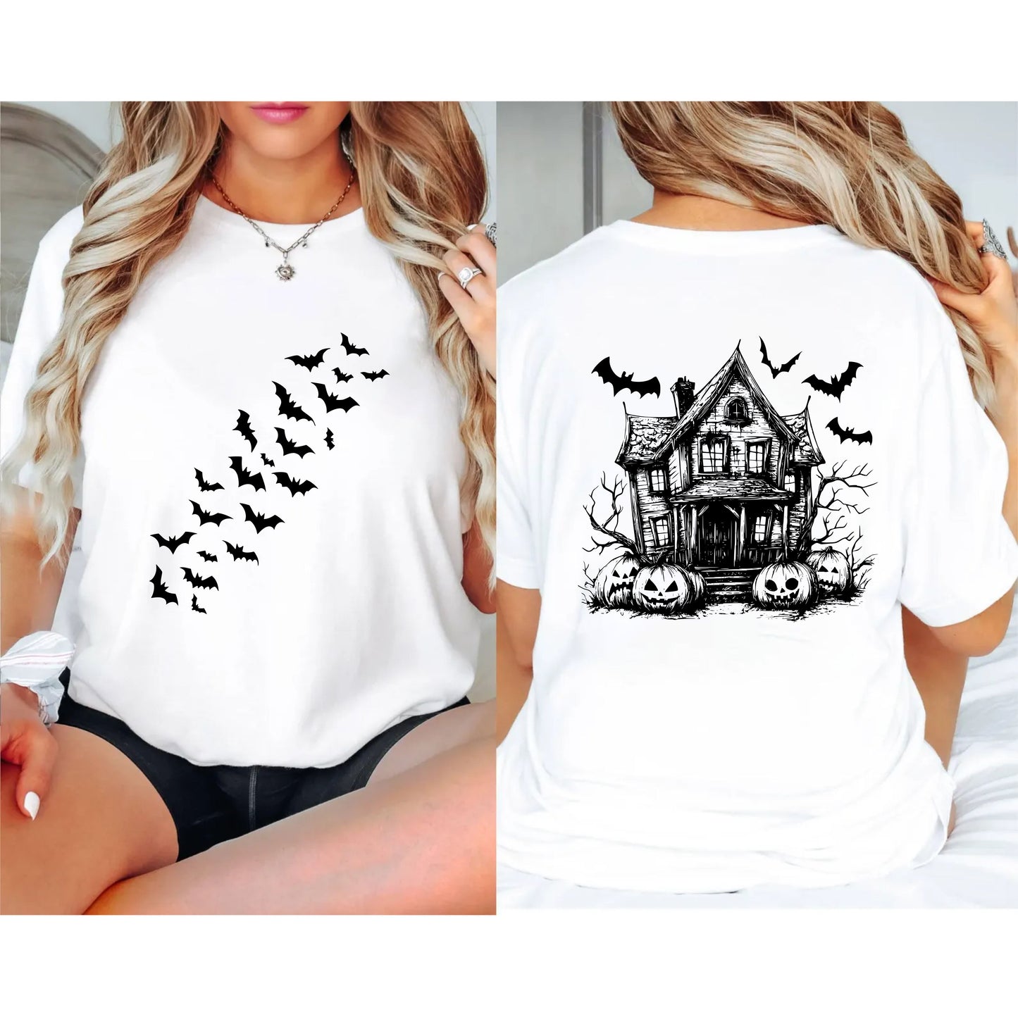 Spooky Scary Bat House T-Shirt – Haunted House Halloween Graphic Tee with Bats, Gothic Spooky Season Shirt, Unisex October Fall Outfit - 29 july