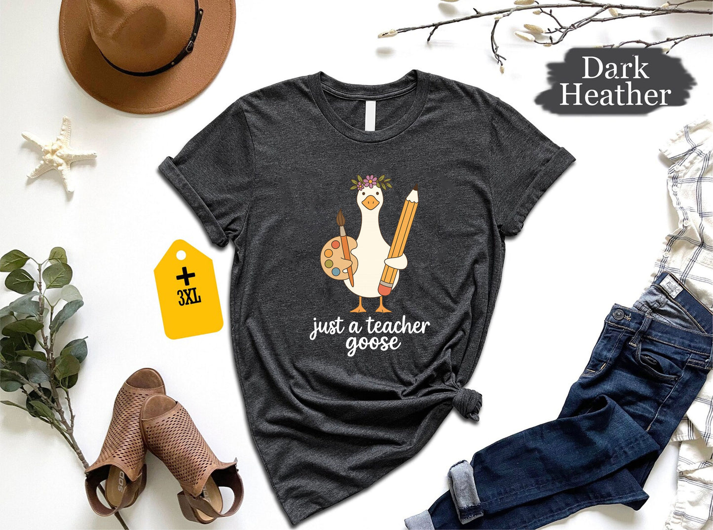 Just A Teacher Goose T-Shirt – Funny Kindergarten Teacher Shirt, Unisex Back To School Tee, Cute Goose Graphic, Teacher Appreciation Gift US 01