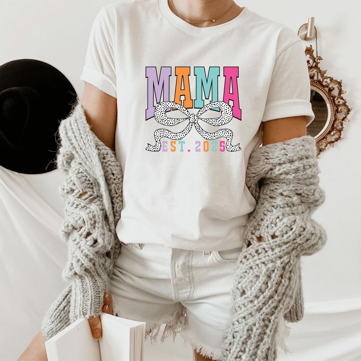 Mama Est. 2025 T-Shirt – New Mom Gift Tee, Pregnancy Announcement Shirt, First Time Mom Outfit, Cute Maternity Reveal Graphic Top US 03
