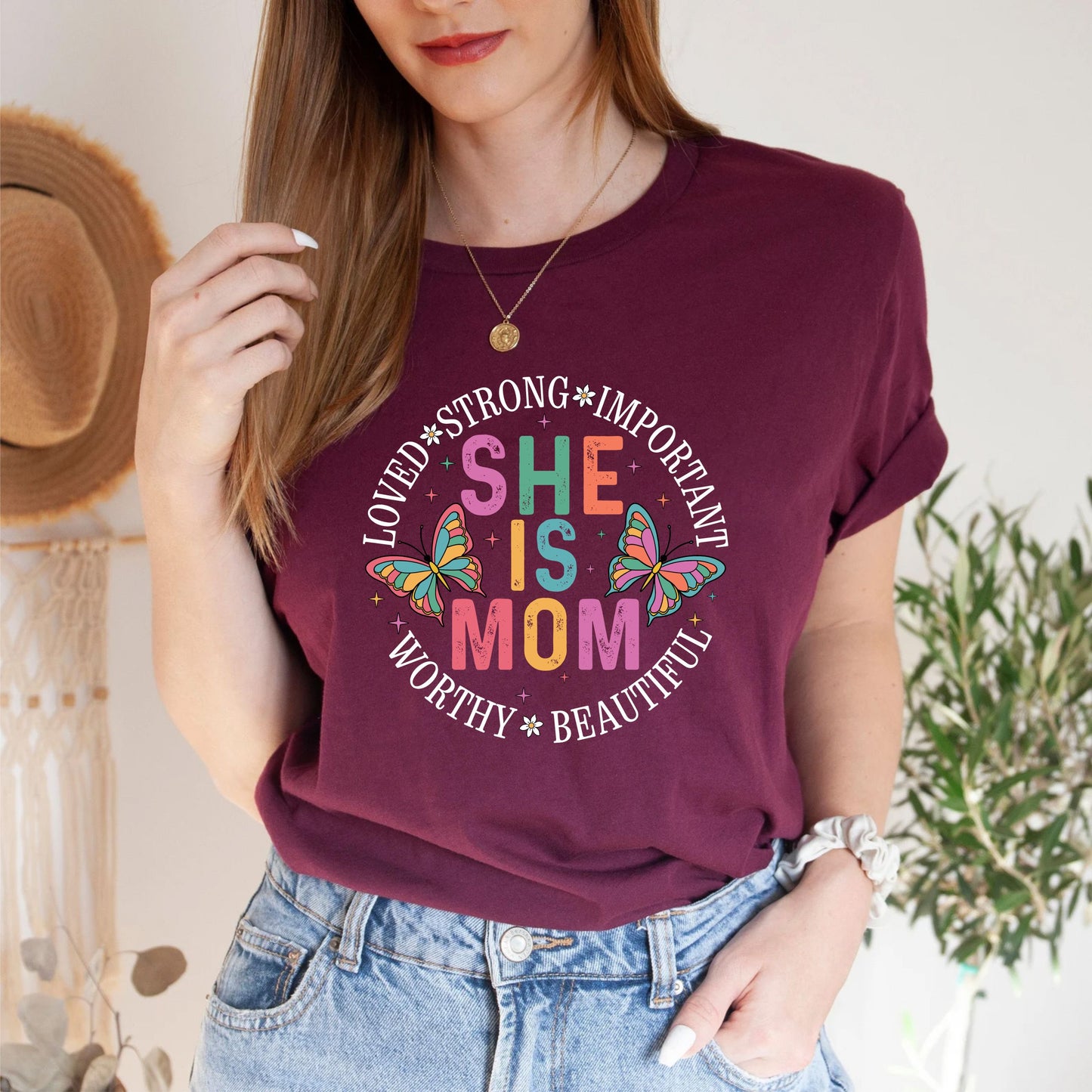 She Is Mom T-Shirt – Empowering Motherhood Tee, Inspirational Mom Life Shirt, Gift For Her, Strong Woman Graphic Top, Unisex Family Love Tee US 03