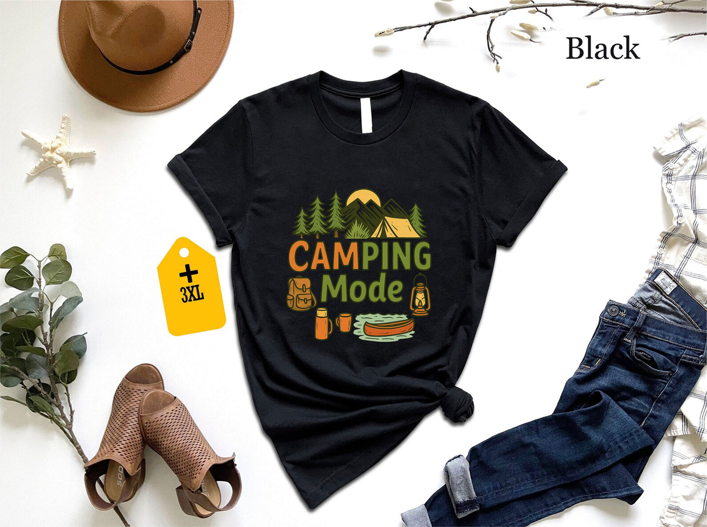 Camping Mode T-Shirt – Funny Outdoor Adventure Shirt, Camper Life Unisex Tee, Hiking Camping Gift, Nature Lover Forest Graphic Top