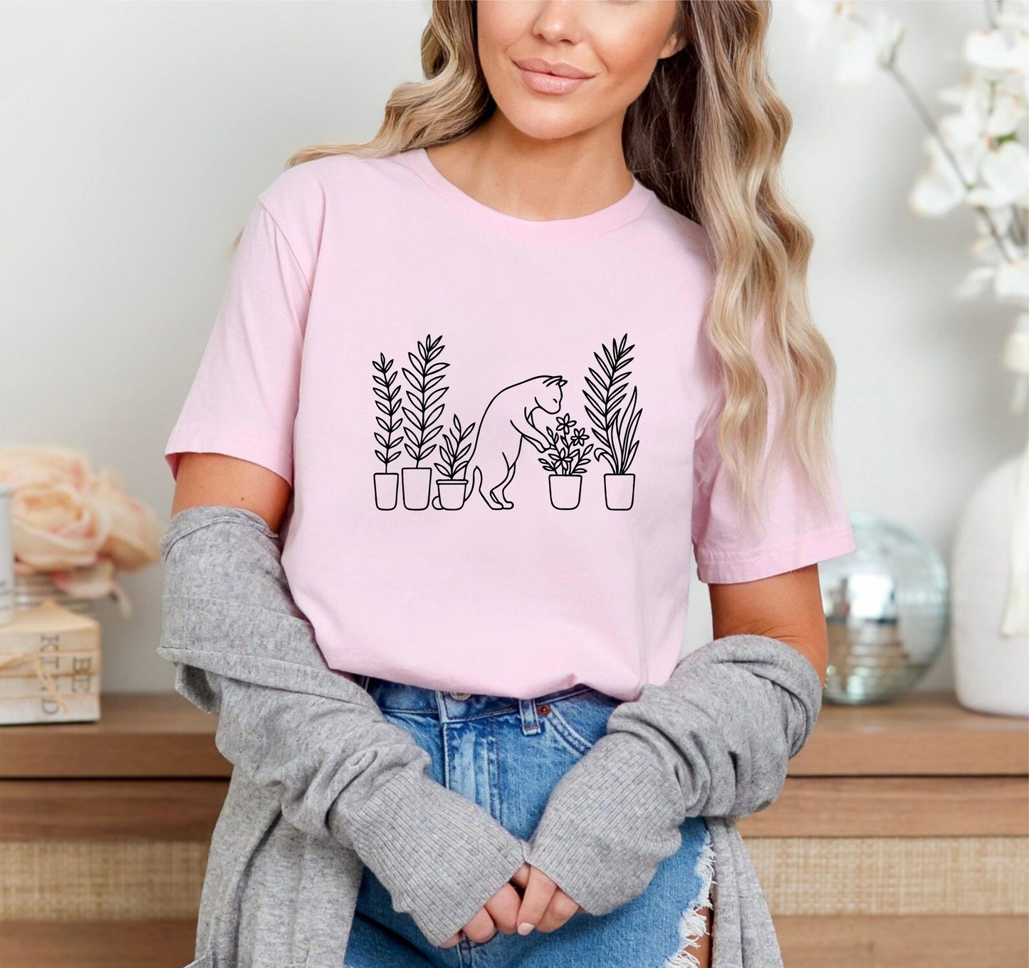 Plants and Cat T-Shirt | Cute Cat Lover Tee with Botanical Design | Gift for Plant Moms & Cat Owners - 08 aug 2025