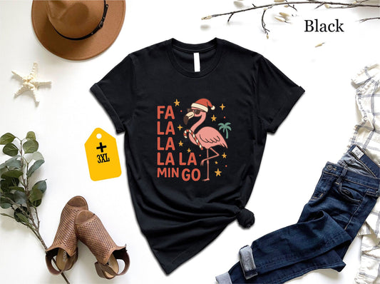 Fa La La La Min-GO Christmas T-Shirt – Funny Holiday Flamingo Tee, Tropical Xmas Shirt, Unisex Christmas Vacation Gift, Cute Winter Party Top