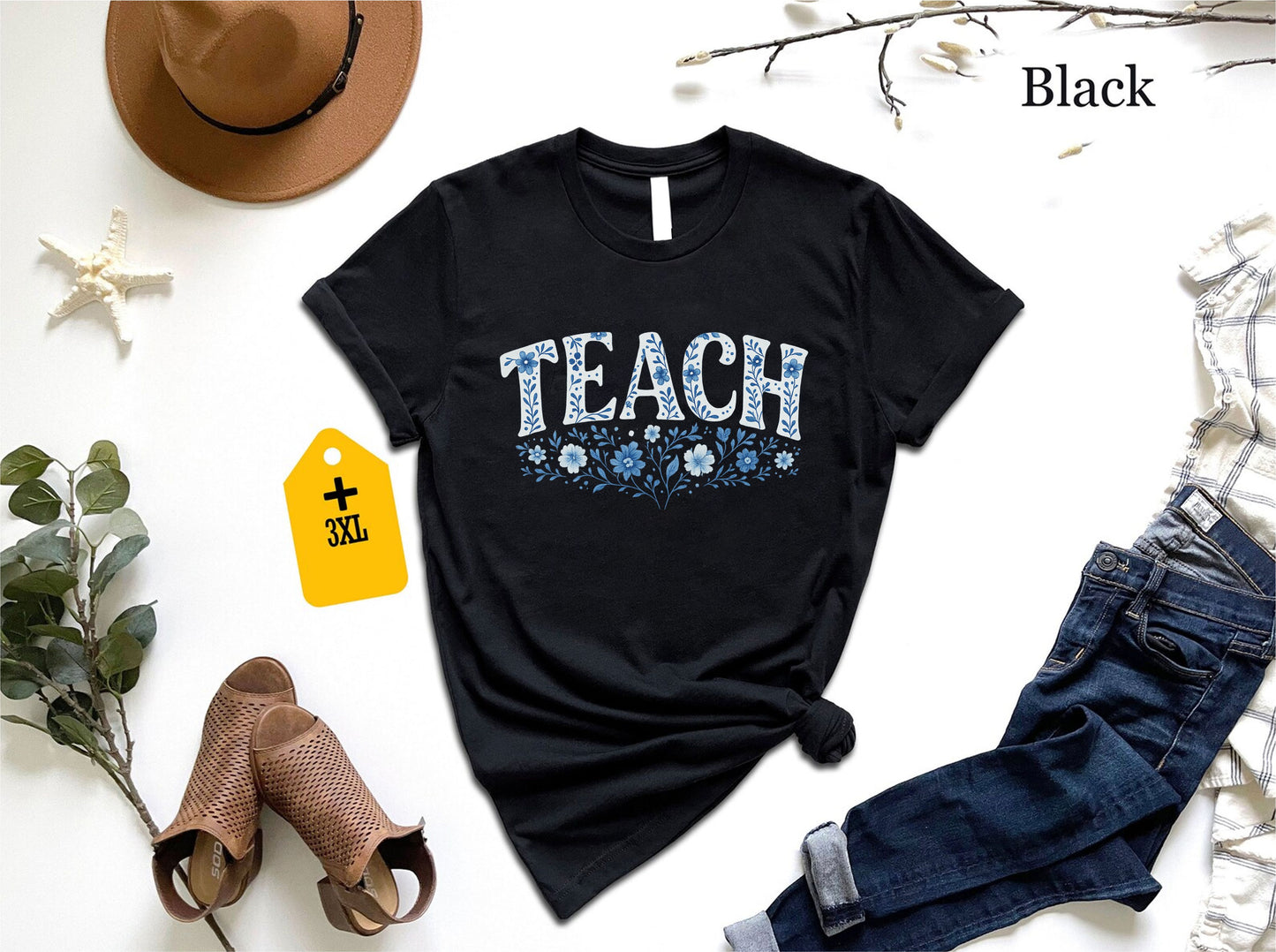 Floral Teach T-Shirt – Fall Teacher Shirt, Back To School Unisex Tee, Kindergarten Nursery Gift, Cute Floral Teacher Gift Shirt