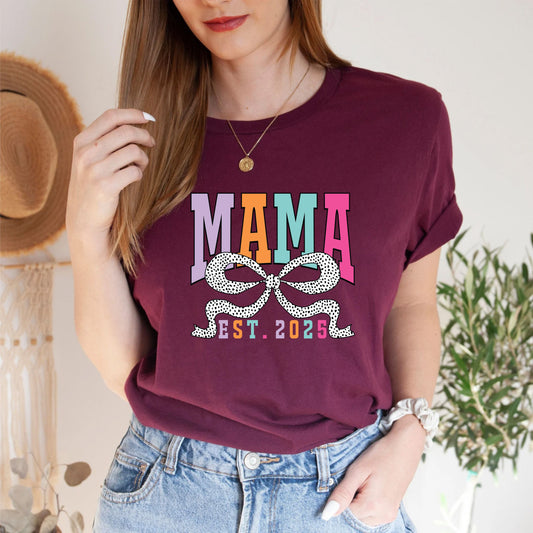 Mama Est. 2025 T-Shirt – New Mom Gift Tee, Pregnancy Announcement Shirt, First Time Mom Outfit, Cute Maternity Reveal Graphic Top US 03
