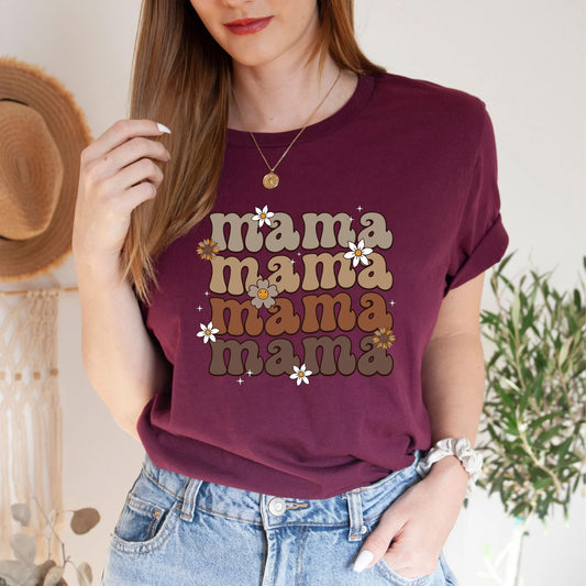 Retro Mama Boho Floral Shirt – Vintage Aesthetic Mom Life Tee, 70s Style Flower Power Top, Cute Bohemian Motherhood Graphic T-Shirt Gift US 03