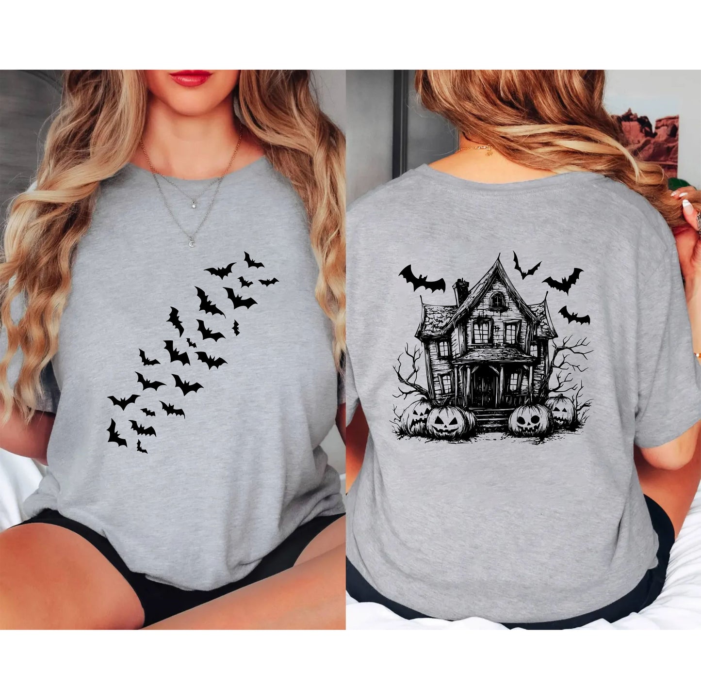 Spooky Scary Bat House T-Shirt – Haunted House Halloween Graphic Tee with Bats, Gothic Spooky Season Shirt, Unisex October Fall Outfit - 29 july