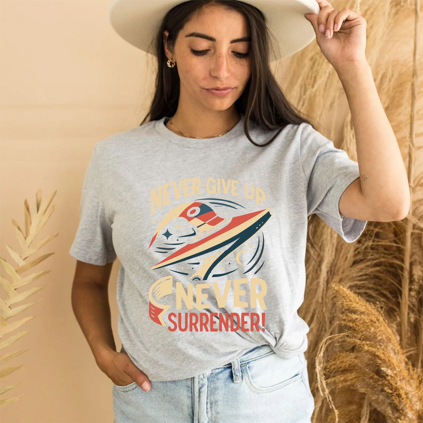 Never Give Up Never Surrender T-Shirt – Motivational Quote Graphic Tee, Inspirational Workout & Sports Shirt for Men and Women - 29 july