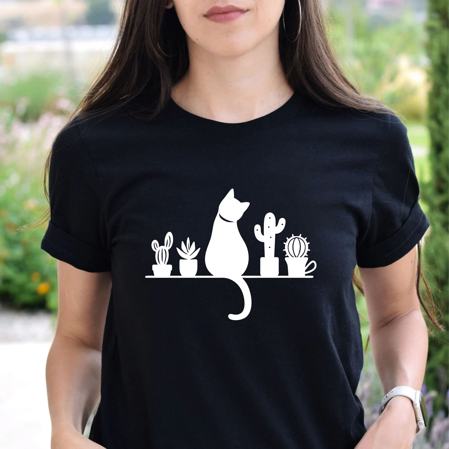 Cat And Plants T-Shirt – Cute Feline And Houseplants Graphic Tee, Botanical Cat Lover Gift Shirt - 08 aug 2025