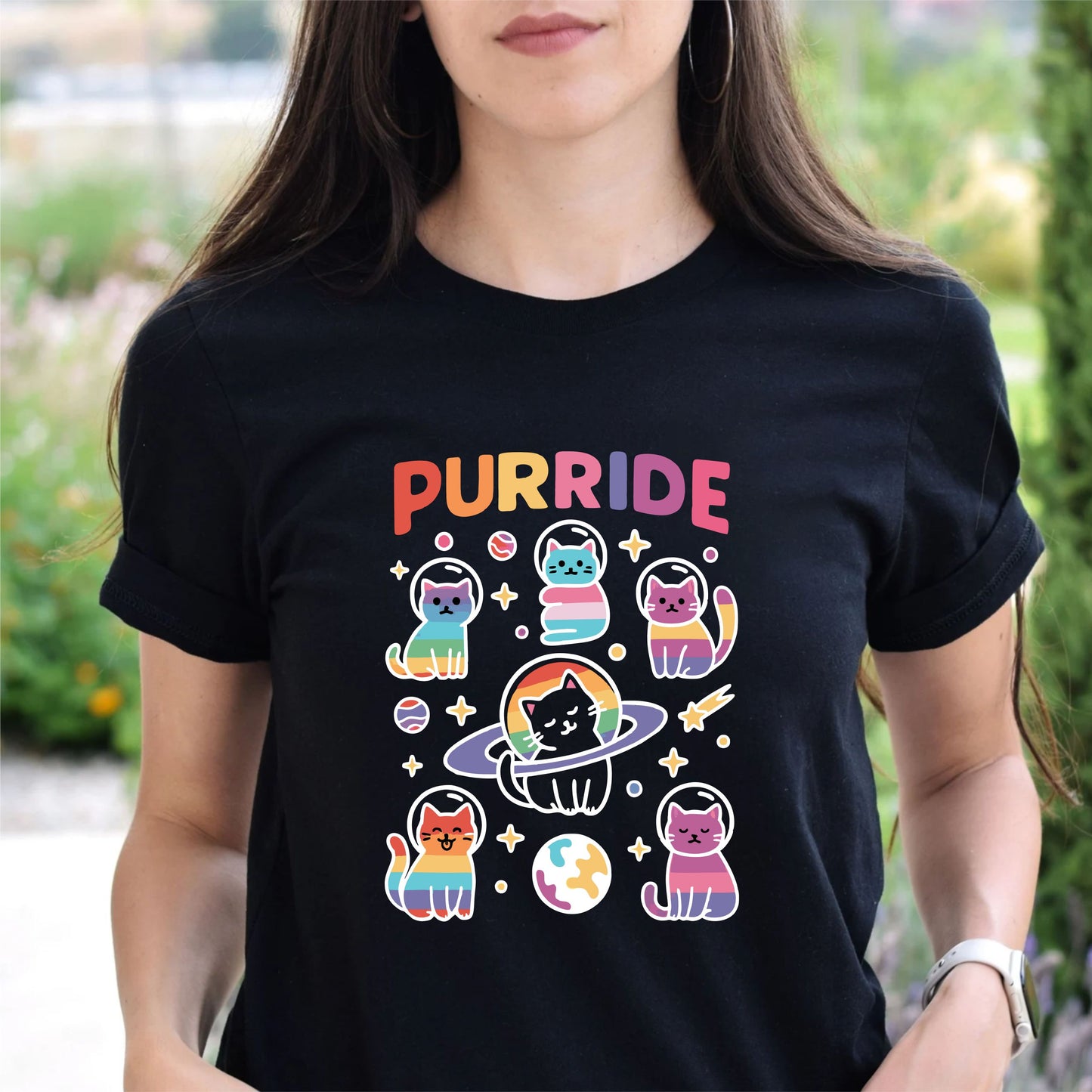 Purride T-Shirt | Cute Cat Pride Graphic Tee | LGBTQ+ Rainbow Cat Lover Shirt - 15 Aug 2025