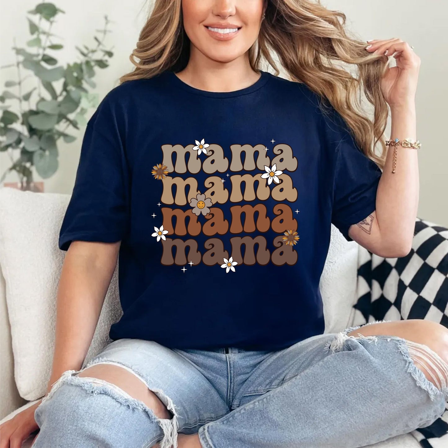 Retro Mama Boho Floral Shirt – Vintage Aesthetic Mom Life Tee, 70s Style Flower Power Top, Cute Bohemian Motherhood Graphic T-Shirt Gift US 03