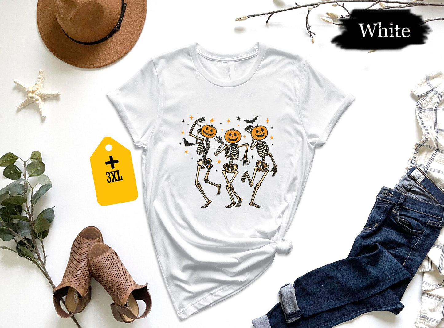 Unisex Halloween Skeleton Dance T-Shirt, Spooky Fall Ghost Shirt With Pumpkin, Cozy Season Scary Tee, Cute Skeleton Costume Top