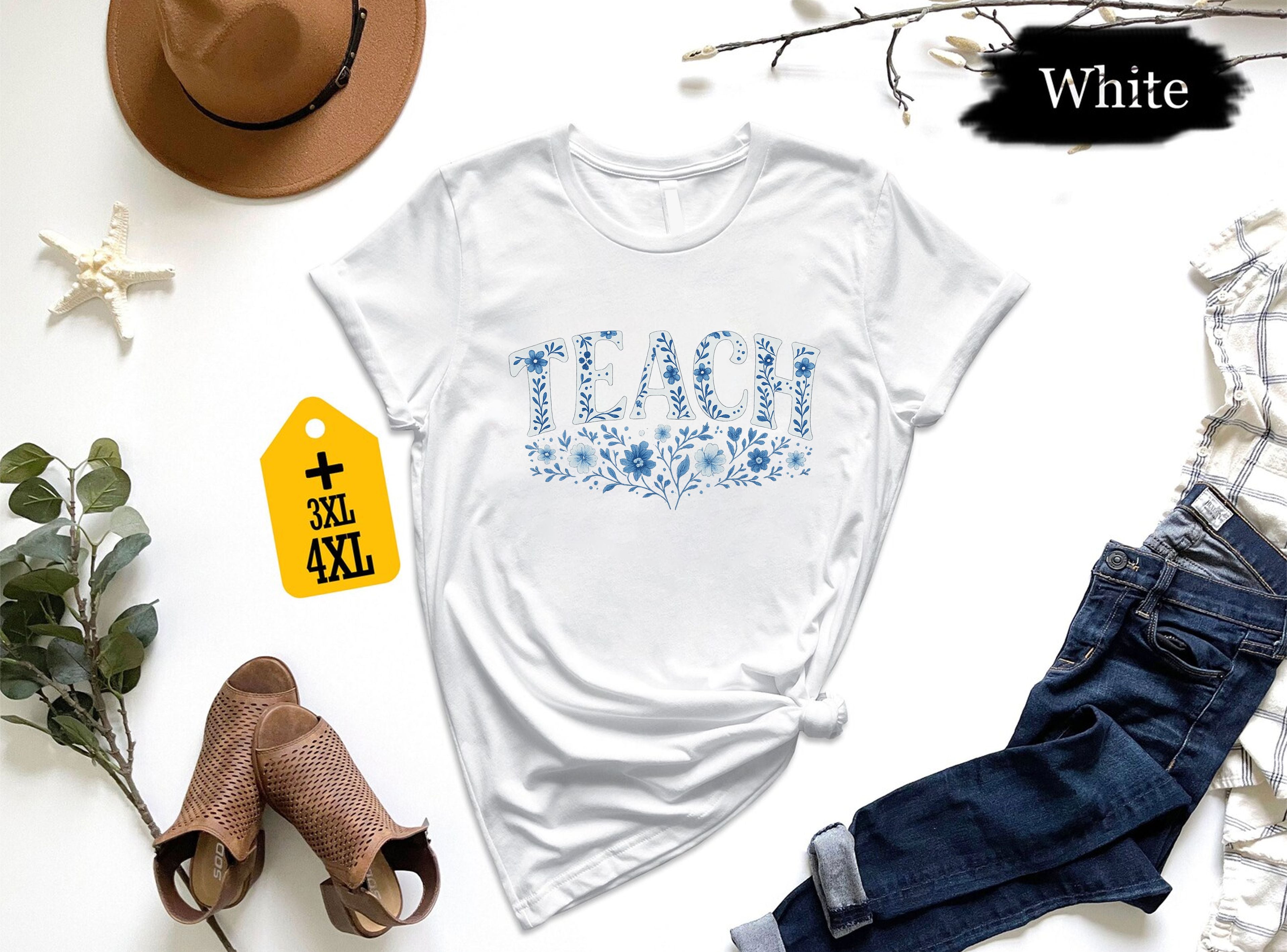 Floral Teach T-Shirt – Fall Teacher Shirt, Back To School Unisex Tee, Kindergarten Nursery Gift, Cute Floral Teacher Gift Shirt