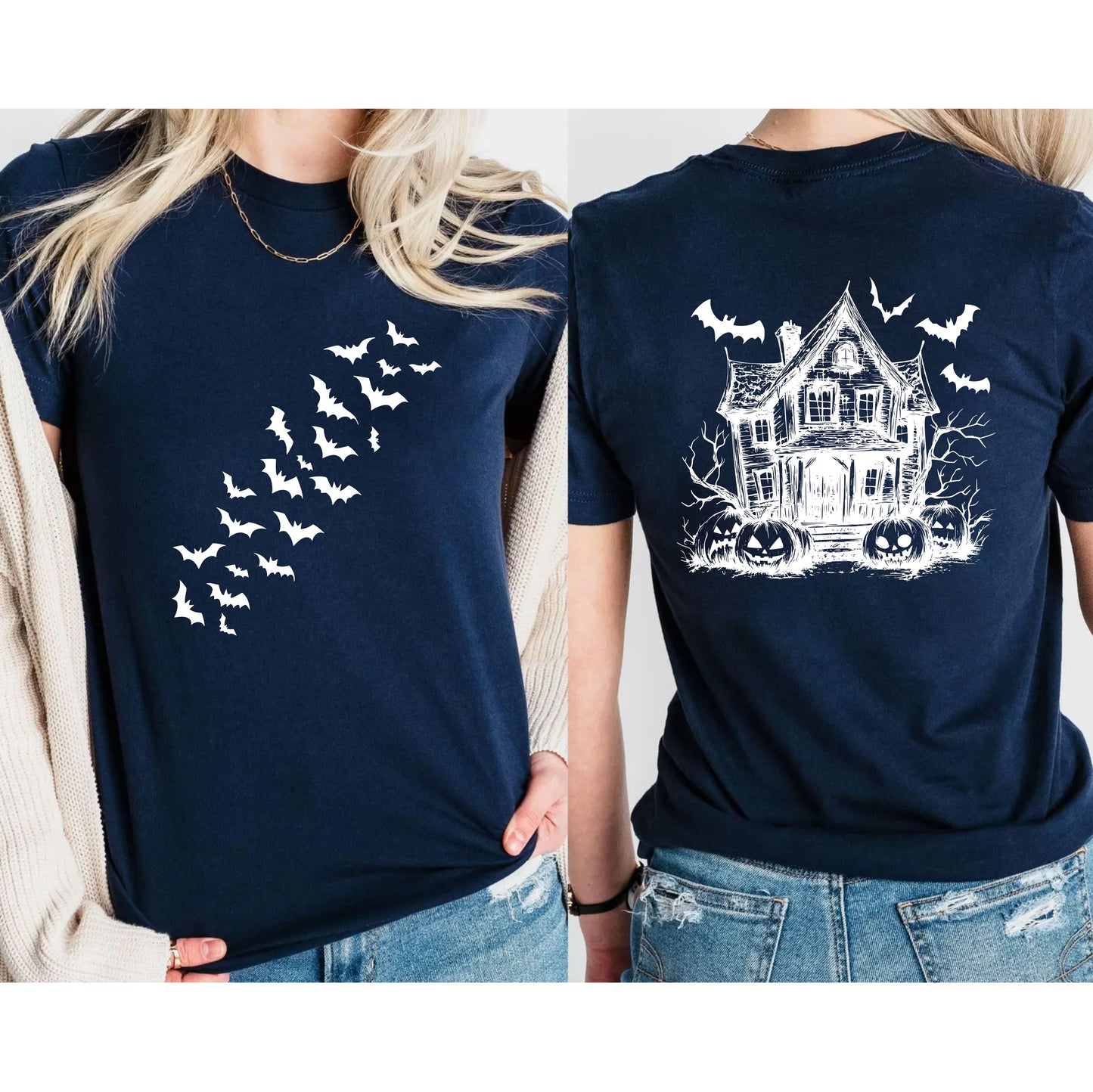 Spooky Scary Bat House T-Shirt – Haunted House Halloween Graphic Tee with Bats, Gothic Spooky Season Shirt, Unisex October Fall Outfit - 29 july