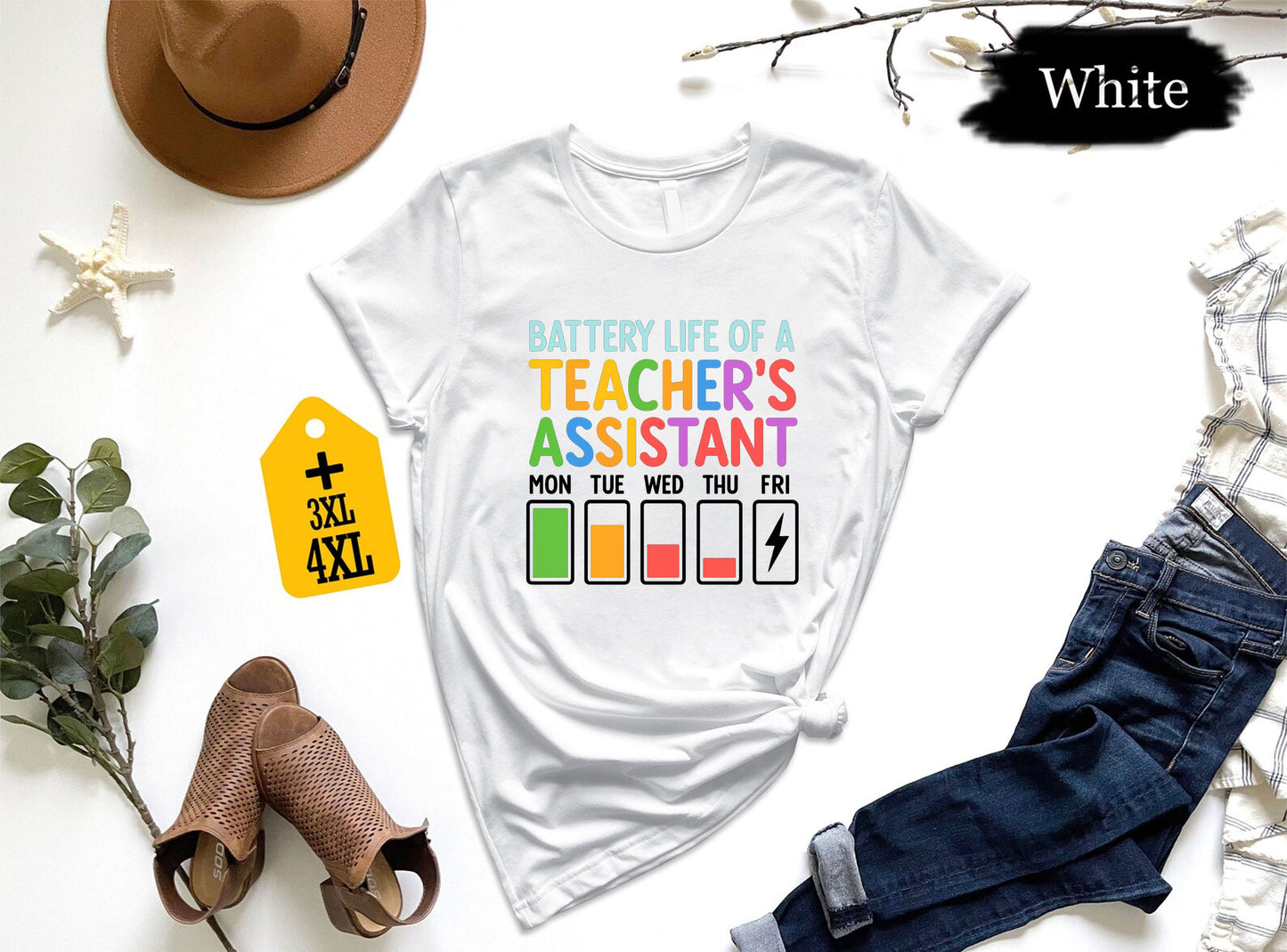 Battery Life Of A Teacher Assistant T-Shirt – Funny TA Shirt, School Staff Graphic Tee, Classroom Paraprofessional Gift, Unisex Education Shirt US 01