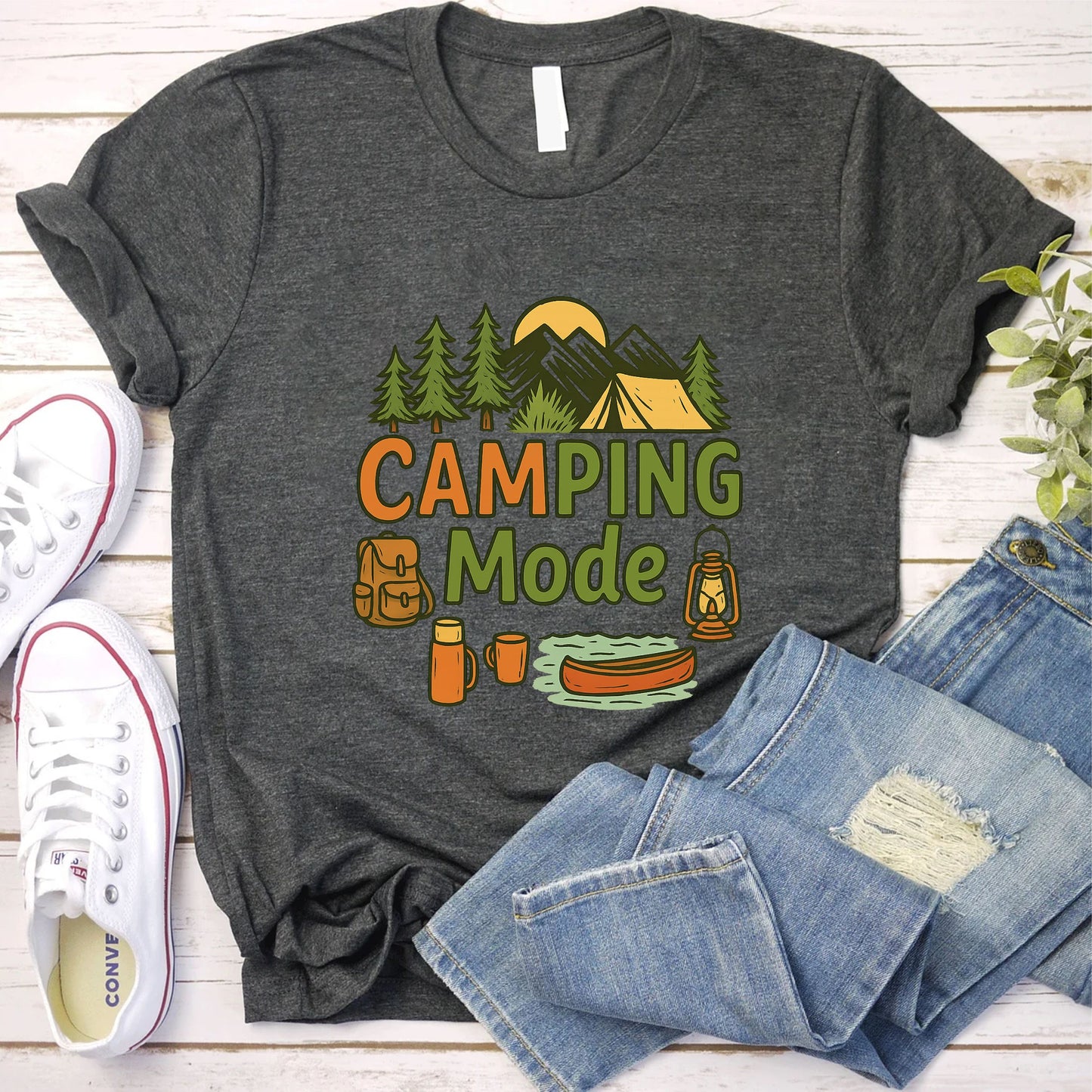 Camping Mode T-Shirt – Funny Outdoor Adventure Shirt, Camper Life Unisex Tee, Hiking Camping Gift, Nature Lover Forest Graphic Top