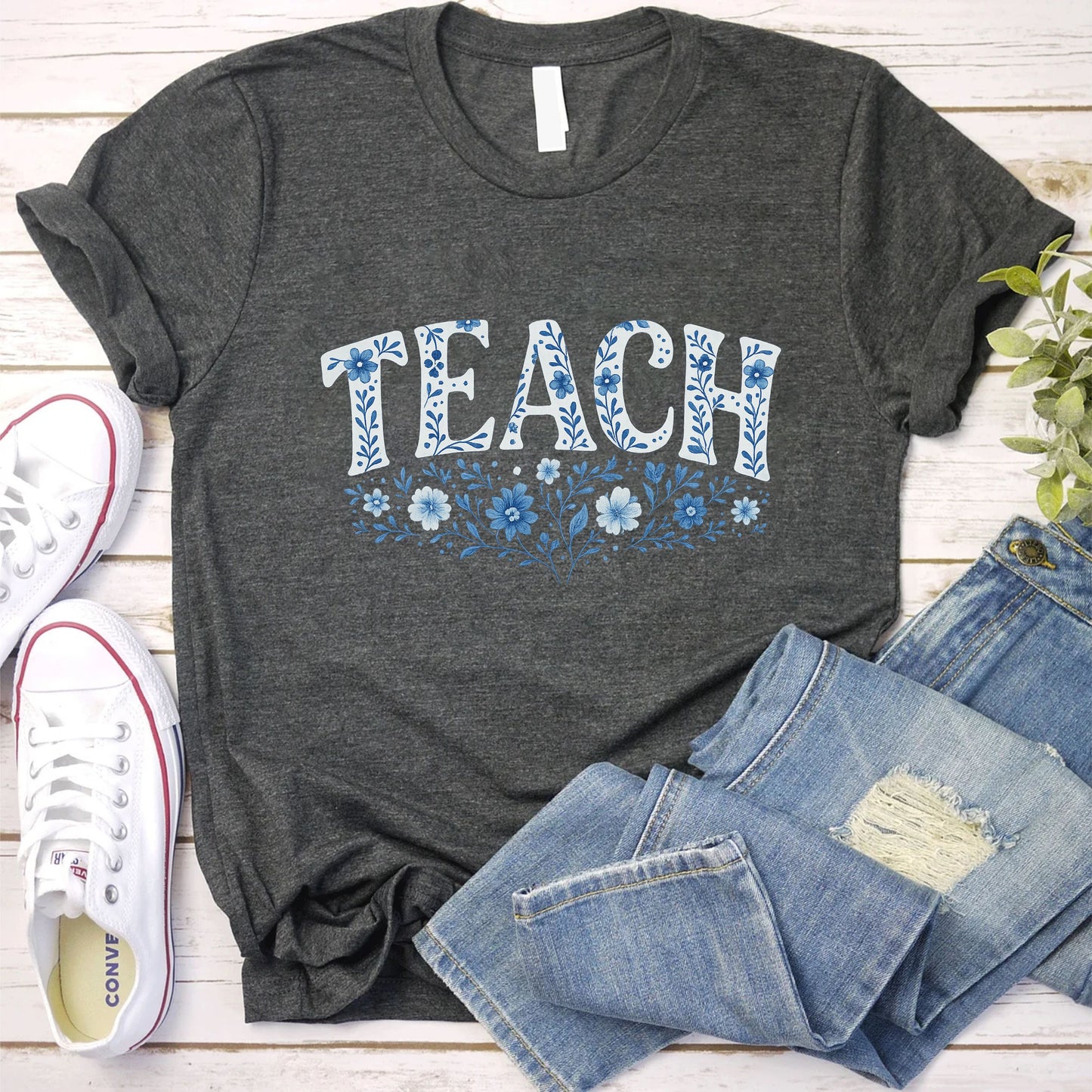 Floral Teach T-Shirt – Fall Teacher Shirt, Back To School Unisex Tee, Kindergarten Nursery Gift, Cute Floral Teacher Gift Shirt
