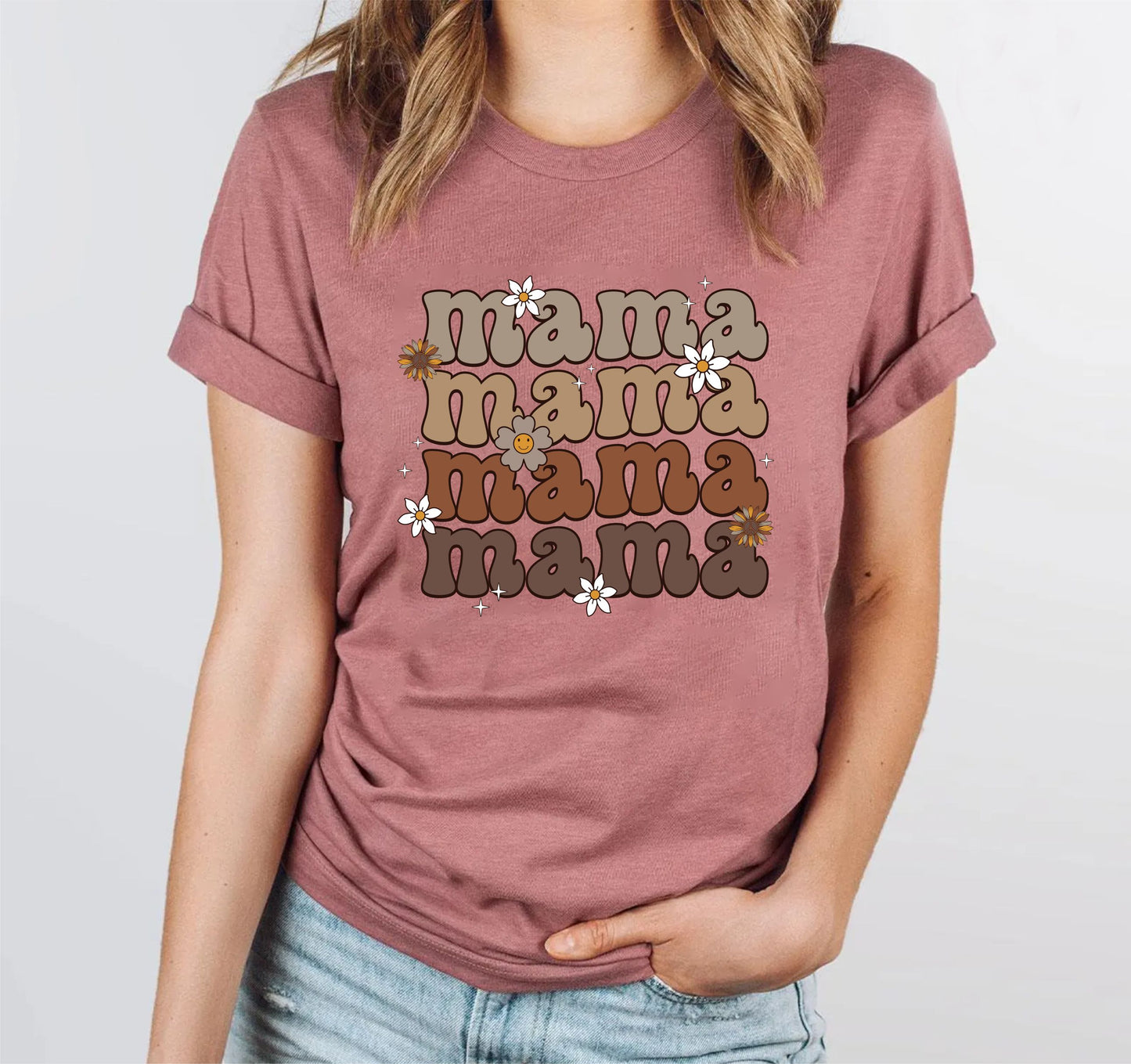 Retro Mama Boho Floral Shirt – Vintage Aesthetic Mom Life Tee, 70s Style Flower Power Top, Cute Bohemian Motherhood Graphic T-Shirt Gift US 03