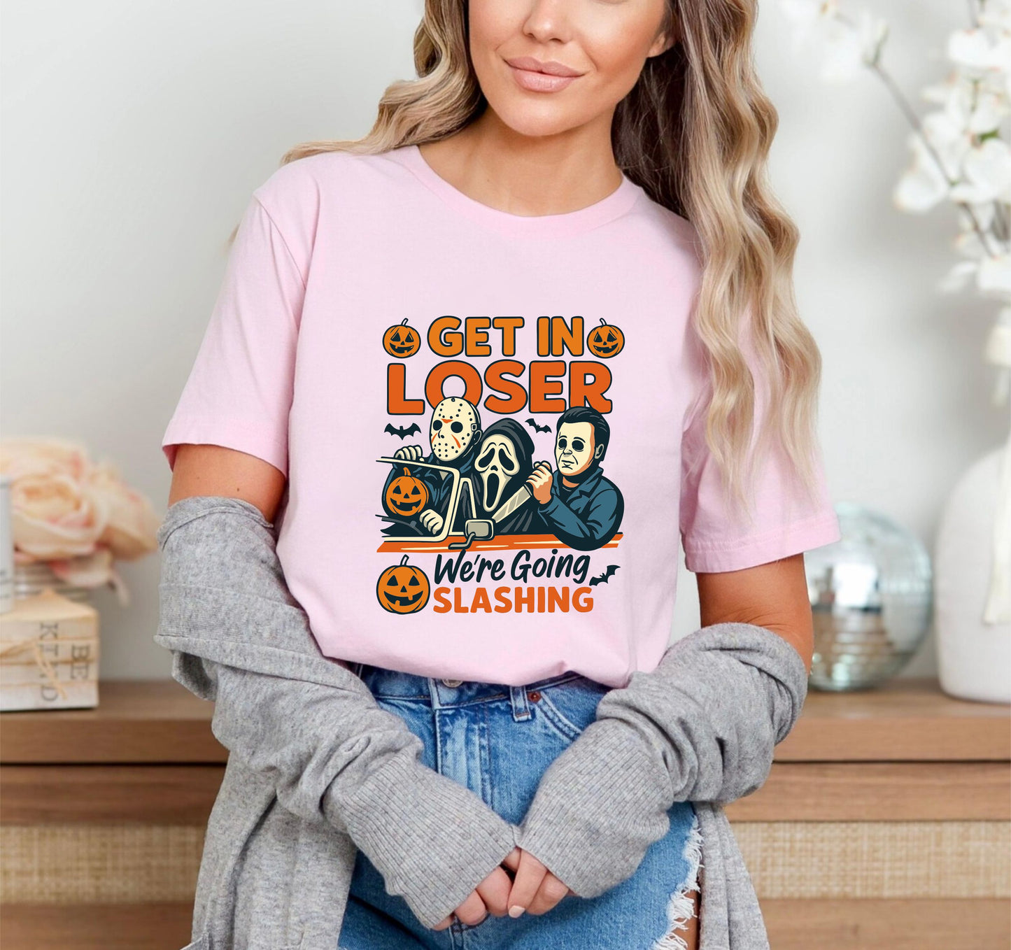 Get In Loser We're Going Slashing Shirt – Funny Halloween Horror Movie Tee, Spooky Killer Graphic Top, Unisex Scary Season Outfit for October 29july