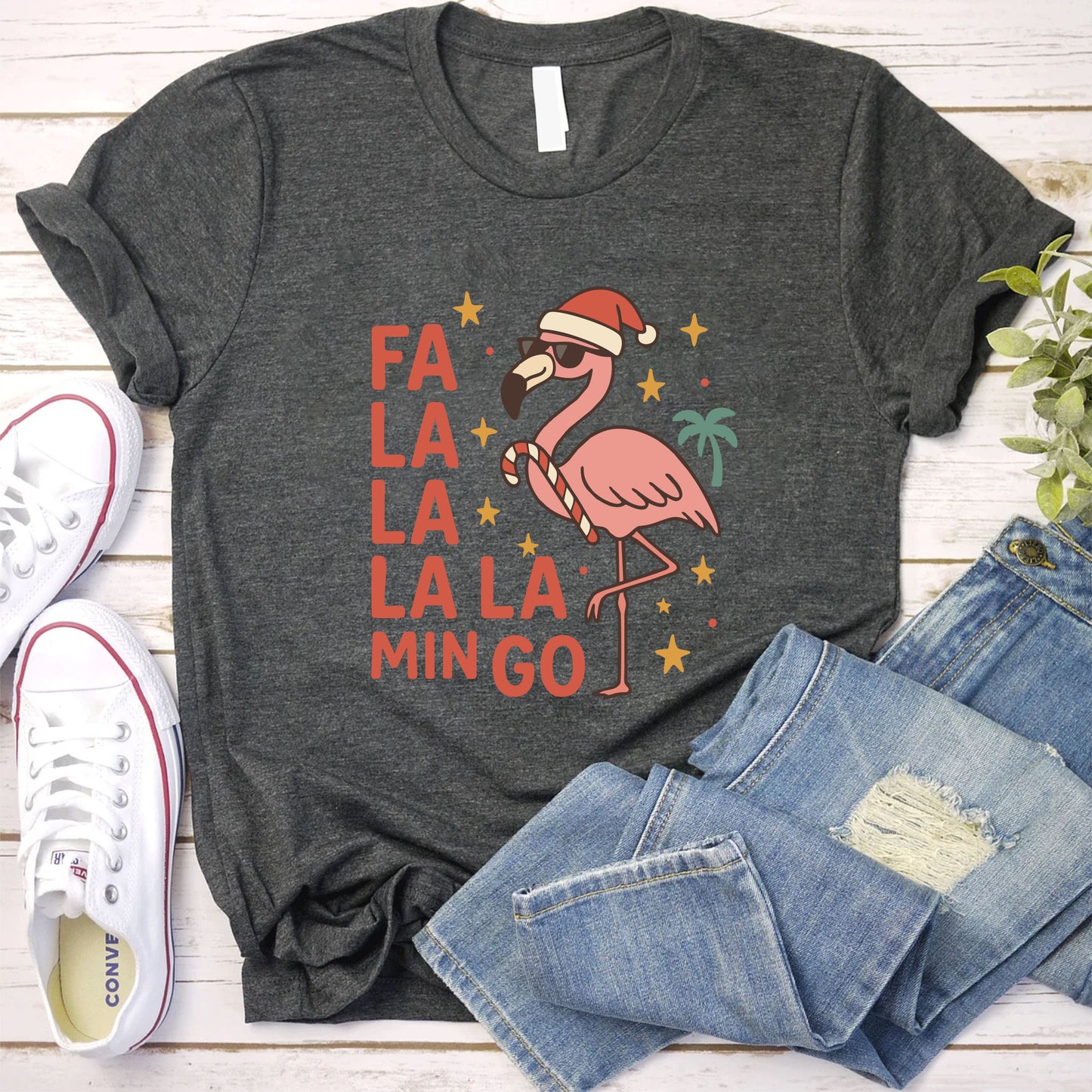 Fa La La La Min-GO Christmas T-Shirt – Funny Holiday Flamingo Tee, Tropical Xmas Shirt, Unisex Christmas Vacation Gift, Cute Winter Party Top