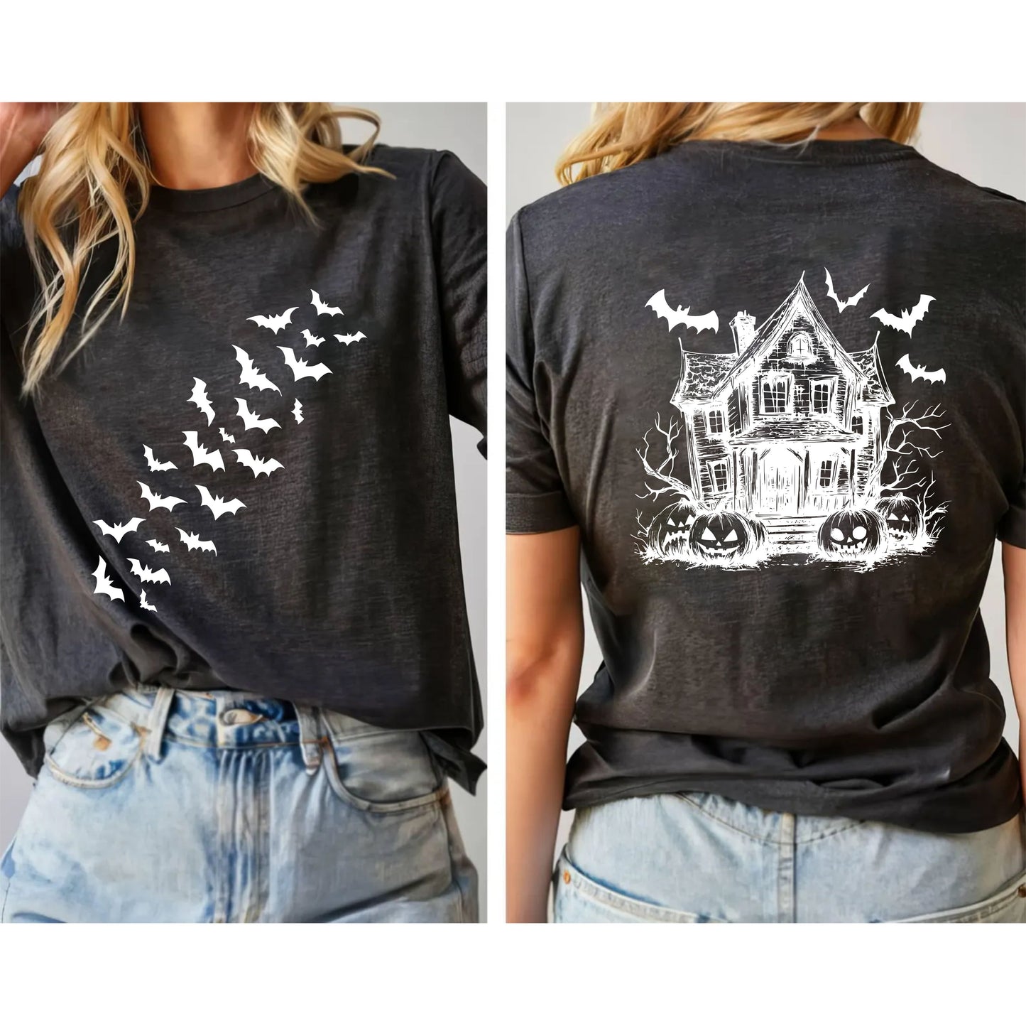 Spooky Scary Bat House T-Shirt – Haunted House Halloween Graphic Tee with Bats, Gothic Spooky Season Shirt, Unisex October Fall Outfit - 29 july