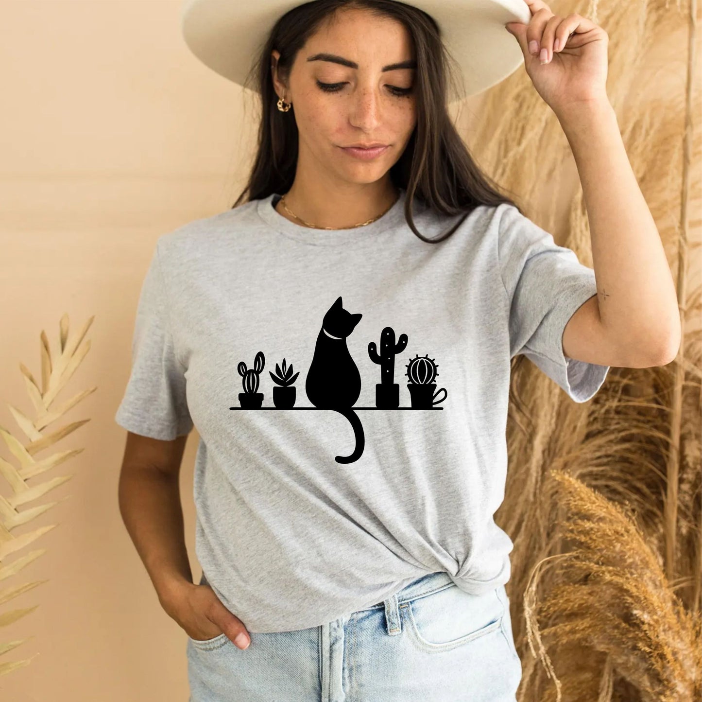 Cat And Plants T-Shirt – Cute Feline And Houseplants Graphic Tee, Botanical Cat Lover Gift Shirt - 08 aug 2025