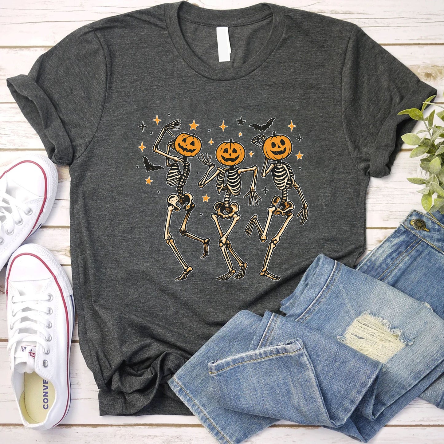 Unisex Halloween Skeleton Dance T-Shirt, Spooky Fall Ghost Shirt With Pumpkin, Cozy Season Scary Tee, Cute Skeleton Costume Top