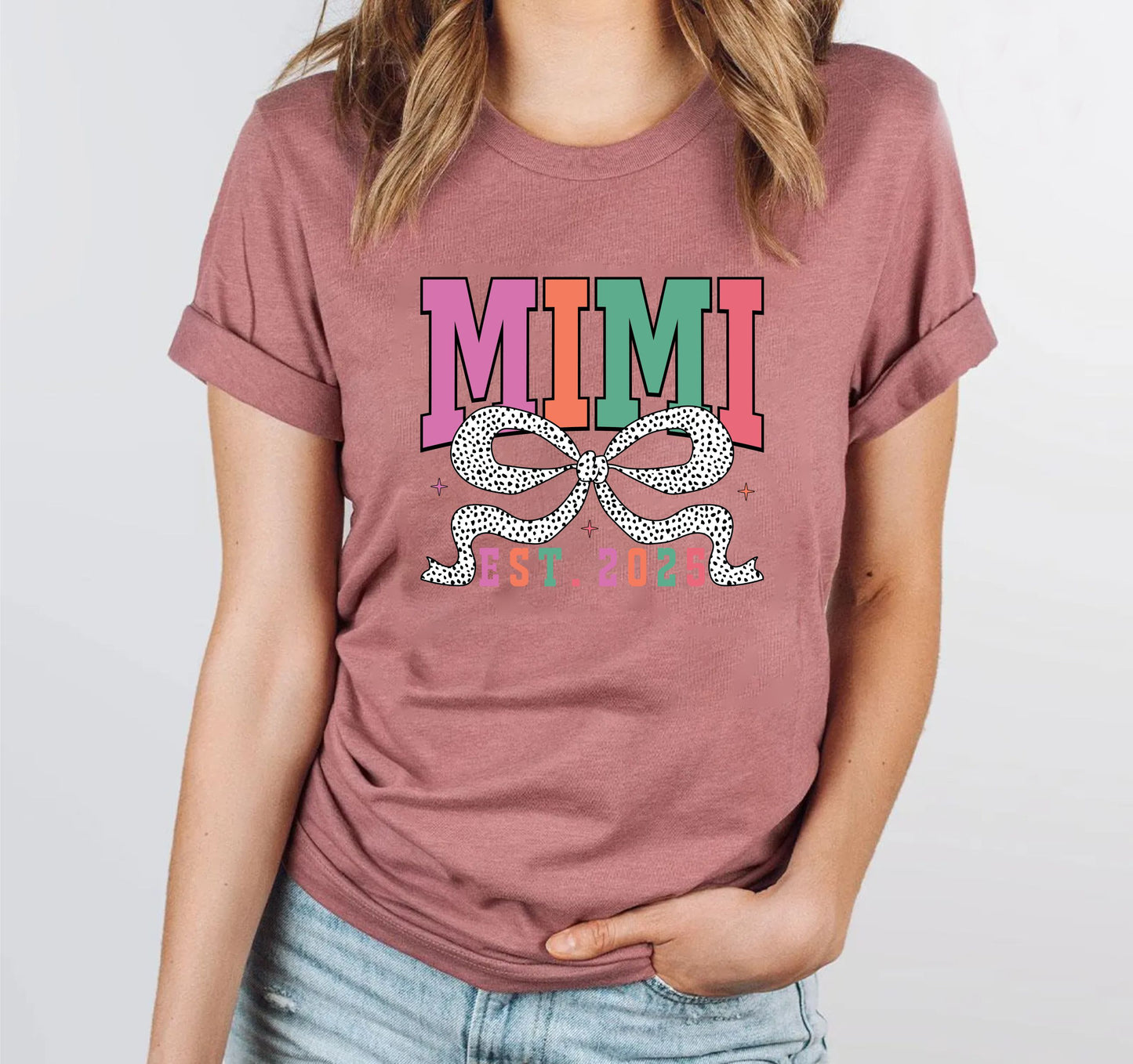Mimi Est. 2025 T-Shirt – New Grandma Gift Tee, First Time Mimi Shirt, Baby Announcement Reveal Top, Cute Pregnancy Reveal Outfit, Unisex Family Tee US 03