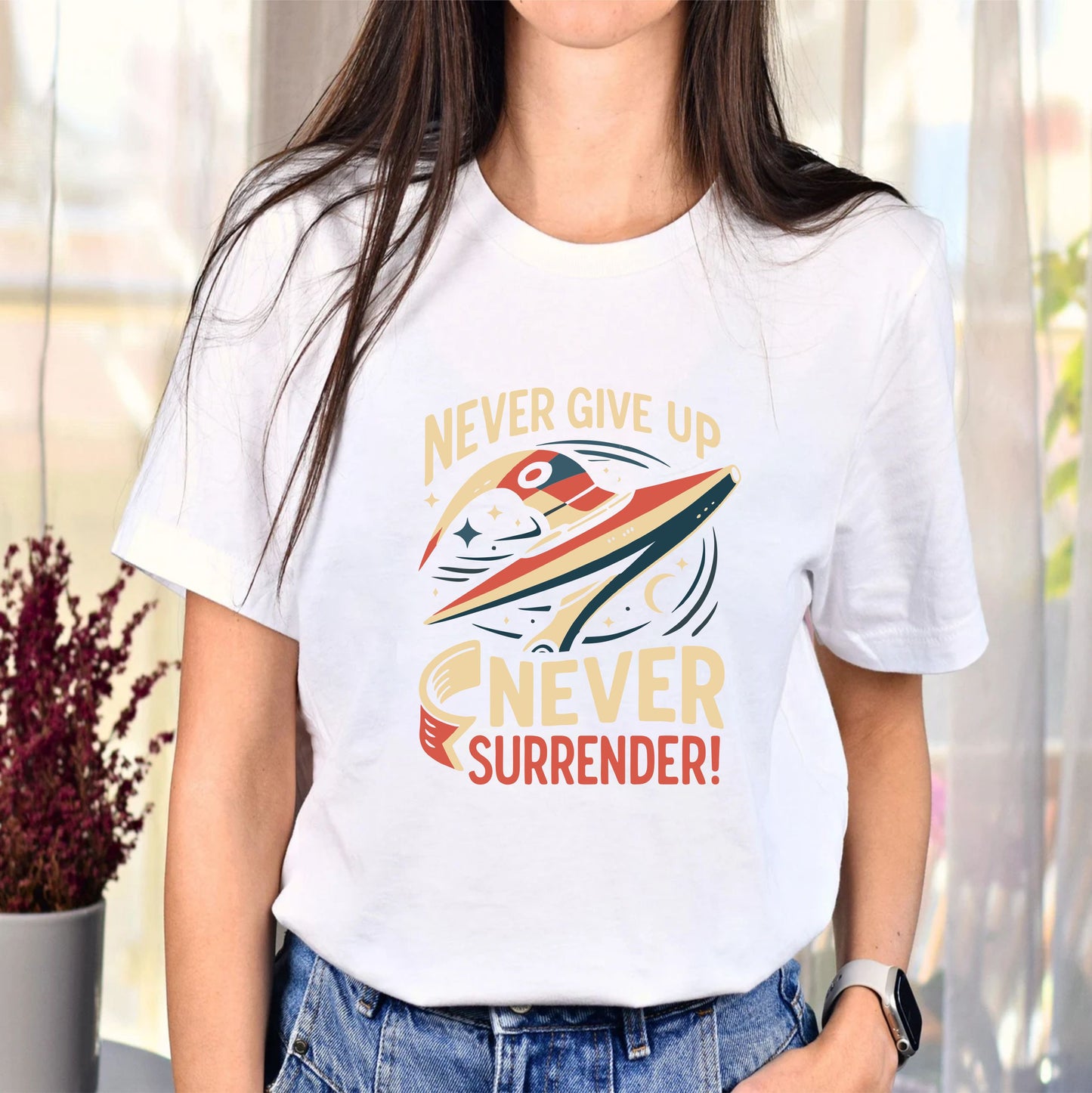 Never Give Up Never Surrender T-Shirt – Motivational Quote Graphic Tee, Inspirational Workout & Sports Shirt for Men and Women - 29 july
