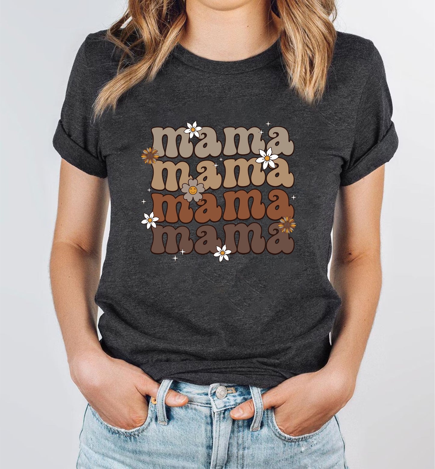 Retro Mama Boho Floral Shirt – Vintage Aesthetic Mom Life Tee, 70s Style Flower Power Top, Cute Bohemian Motherhood Graphic T-Shirt Gift US 03