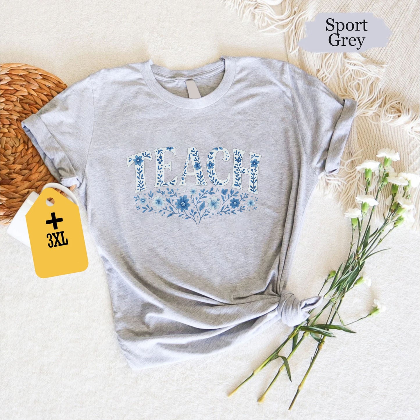 Floral Teach T-Shirt – Fall Teacher Shirt, Back To School Unisex Tee, Kindergarten Nursery Gift, Cute Floral Teacher Gift Shirt