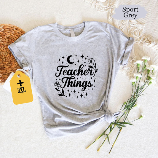 Teacher Things T-Shirt – Back To School Unisex Tee, Funny Best Teacher Gift, Mom Kindergarten Montessori Shirt, Teaching Life Graphic US 01