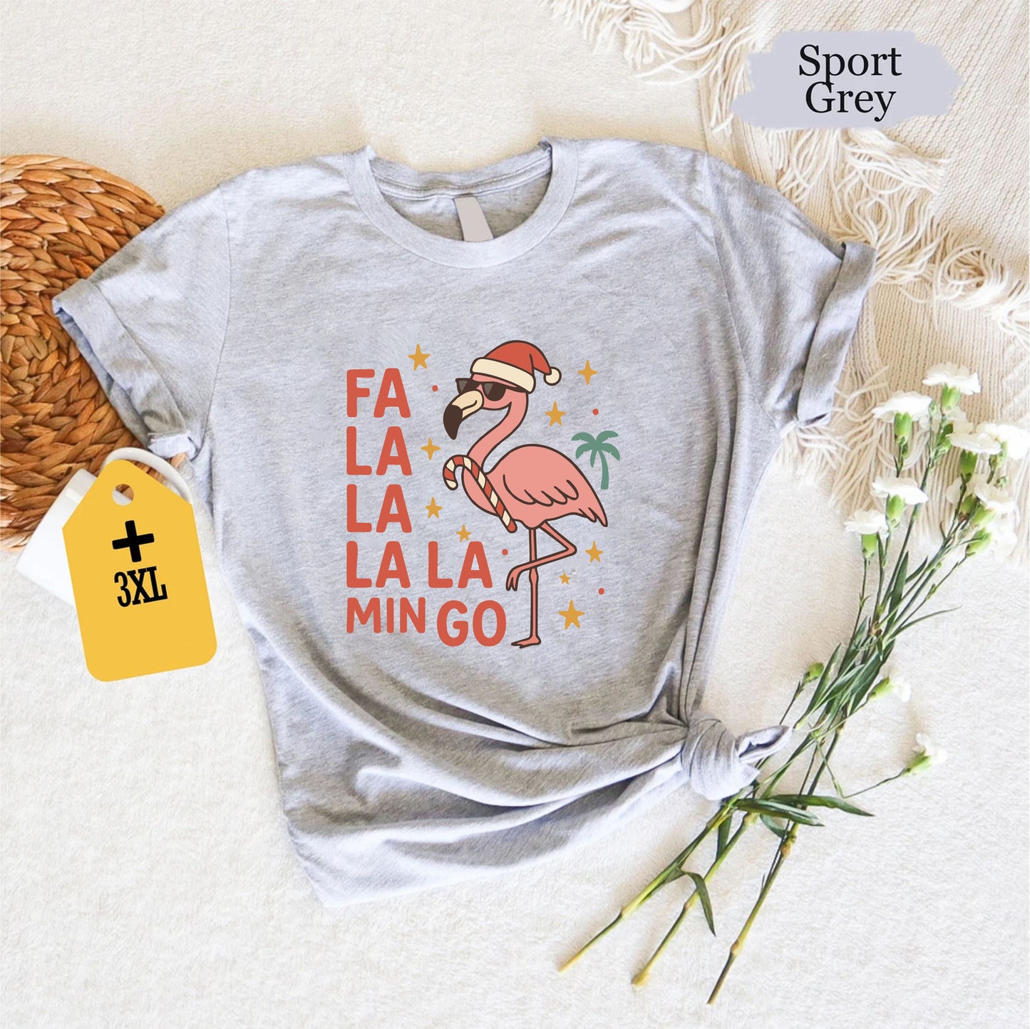 Fa La La La Min-GO Christmas T-Shirt – Funny Holiday Flamingo Tee, Tropical Xmas Shirt, Unisex Christmas Vacation Gift, Cute Winter Party Top