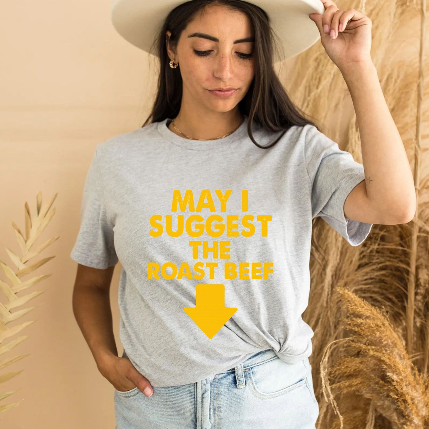 May I Suggest the Roast Beef T-Shirt – Funny Food Pun Graphic Tee, Sarcastic Humor Gag Gift Shirt for Men and Women
