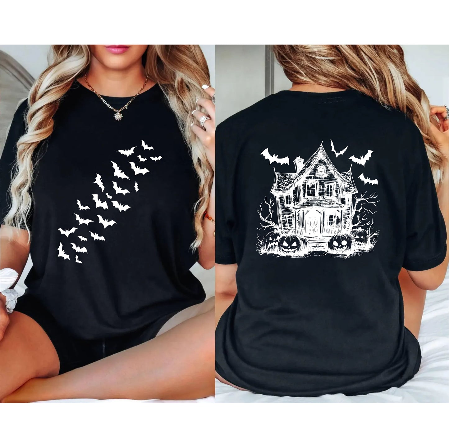 Spooky Scary Bat House T-Shirt – Haunted House Halloween Graphic Tee with Bats, Gothic Spooky Season Shirt, Unisex October Fall Outfit - 29 july