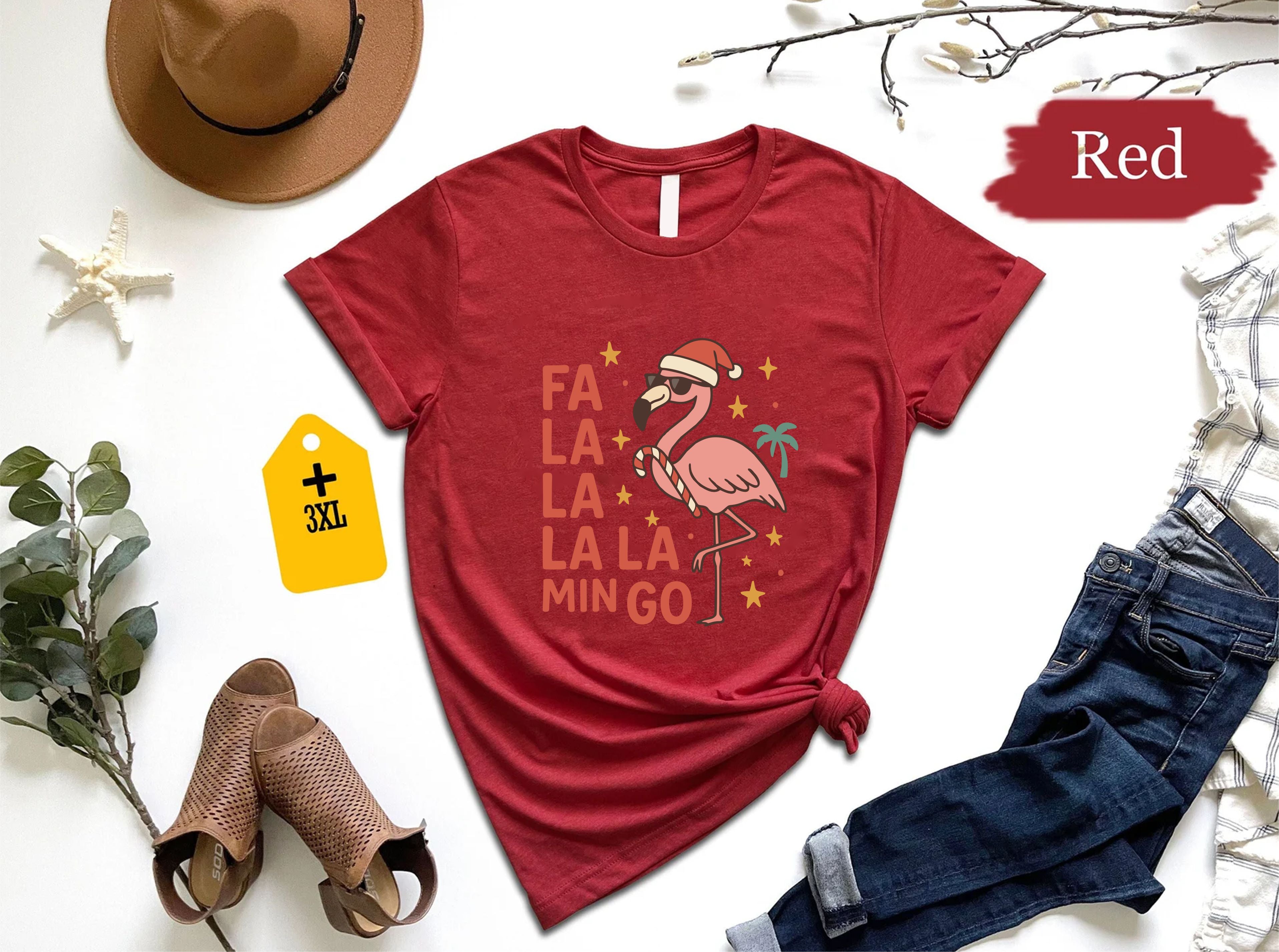 Fa La La La Min-GO Christmas T-Shirt – Funny Holiday Flamingo Tee, Tropical Xmas Shirt, Unisex Christmas Vacation Gift, Cute Winter Party Top