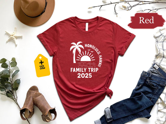 Honolulu Hawaii Family Trip 2025 T-Shirt – Custom Vacation Shirt, Matching Group Travel Tee, Tropical Beach Outfit, Unisex Island Holiday Top