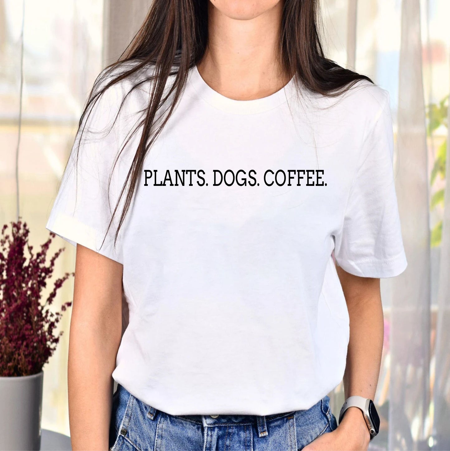 Plants Dog Coffee T-Shirt – Funny Plant Lover Dog Mom Tee, Coffee And Dogs Graphic Shirt Gift - 08 aug 2025
