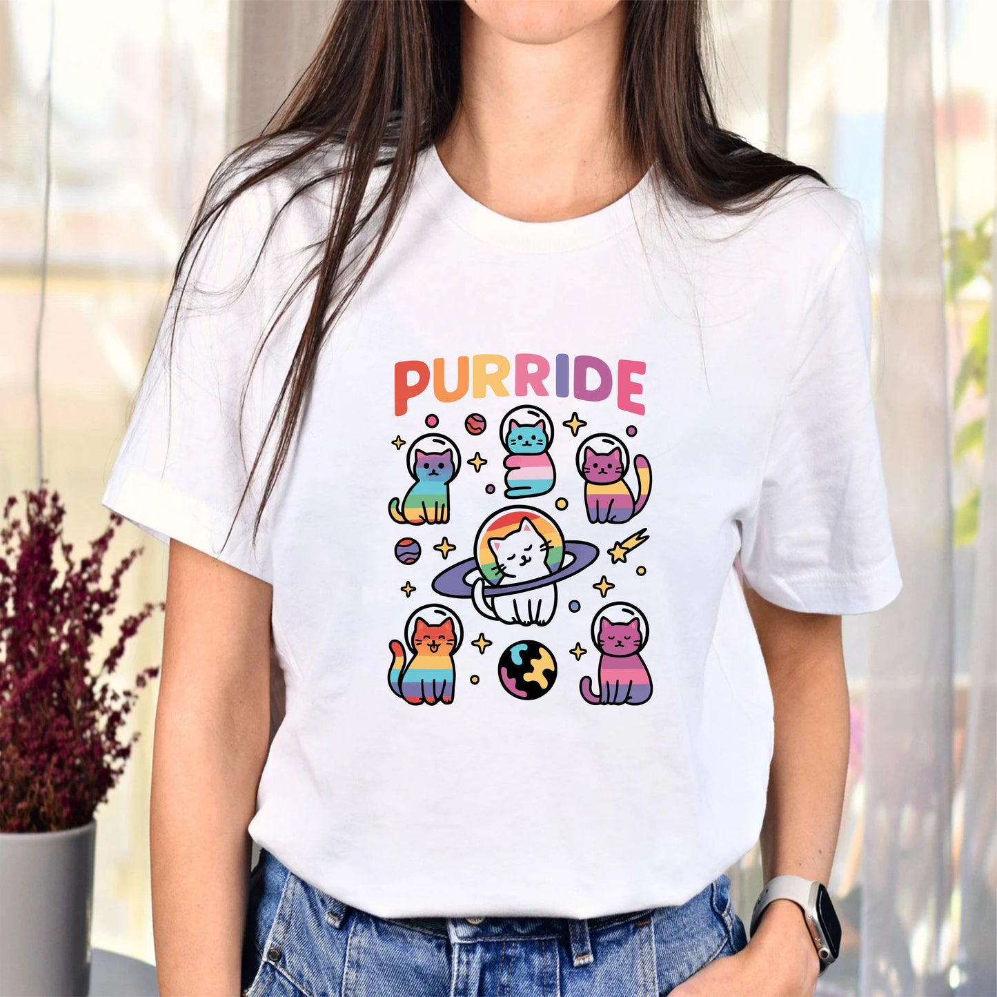 Purride T-Shirt | Cute Cat Pride Graphic Tee | LGBTQ+ Rainbow Cat Lover Shirt - 15 Aug 2025