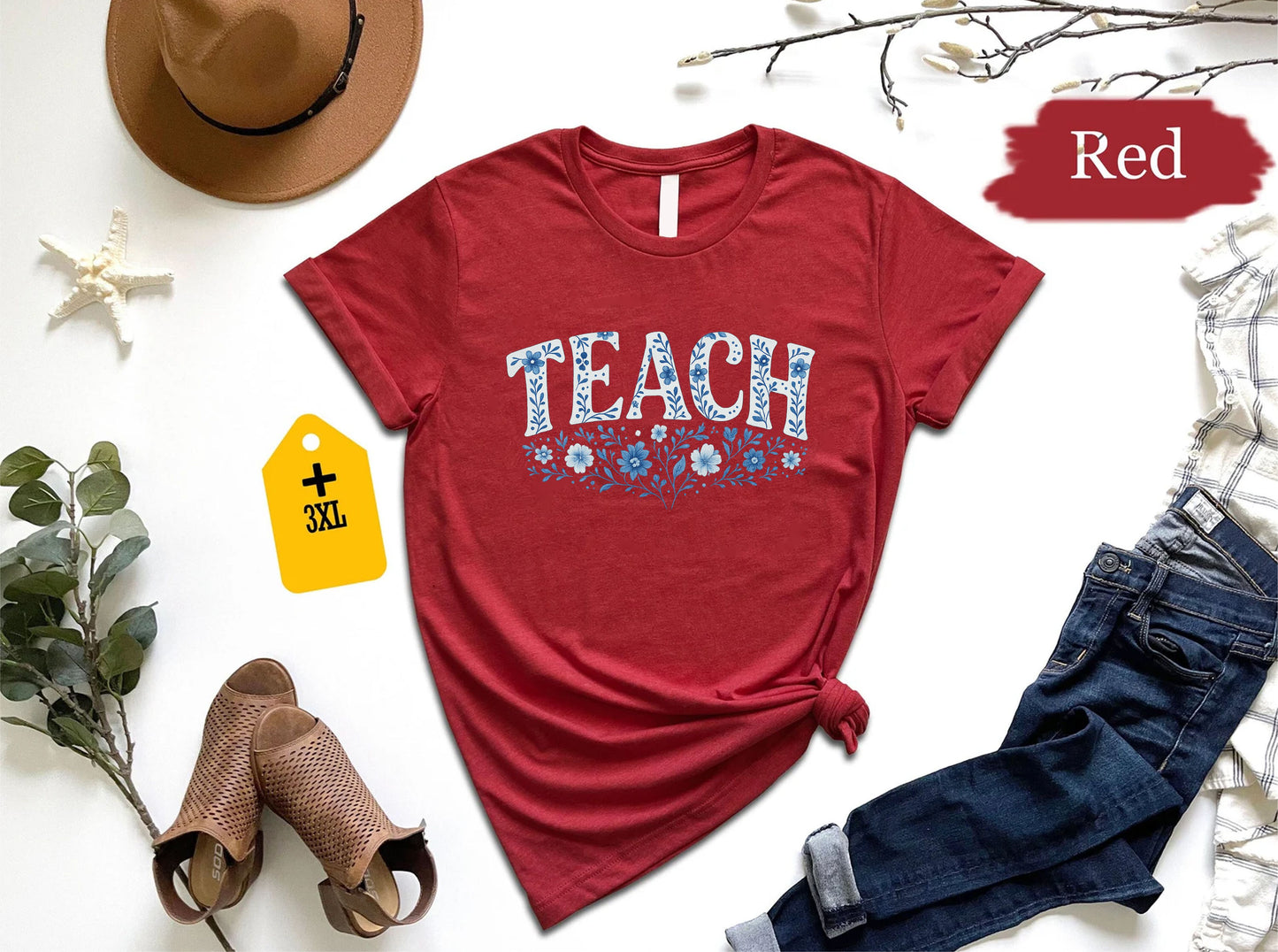 Floral Teach T-Shirt – Fall Teacher Shirt, Back To School Unisex Tee, Kindergarten Nursery Gift, Cute Floral Teacher Gift Shirt