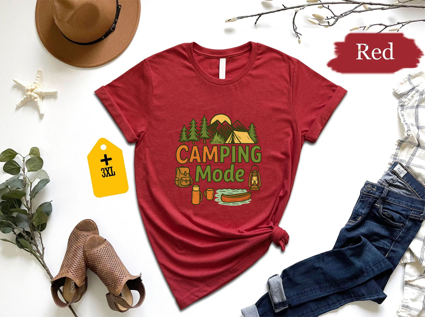 Camping Mode T-Shirt – Funny Outdoor Adventure Shirt, Camper Life Unisex Tee, Hiking Camping Gift, Nature Lover Forest Graphic Top