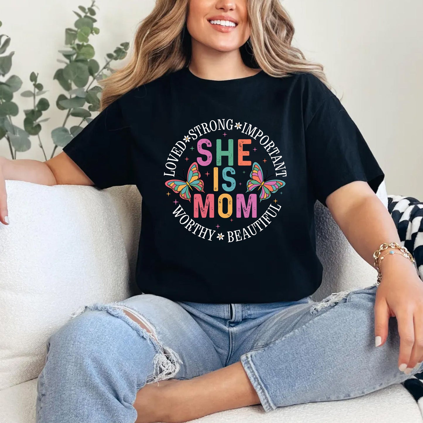 She Is Mom T-Shirt – Empowering Motherhood Tee, Inspirational Mom Life Shirt, Gift For Her, Strong Woman Graphic Top, Unisex Family Love Tee US 03