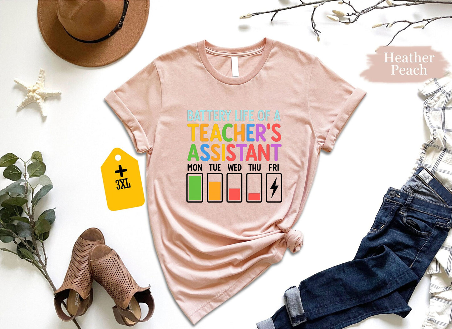 Battery Life Of A Teacher Assistant T-Shirt – Funny TA Shirt, School Staff Graphic Tee, Classroom Paraprofessional Gift, Unisex Education Shirt US 01