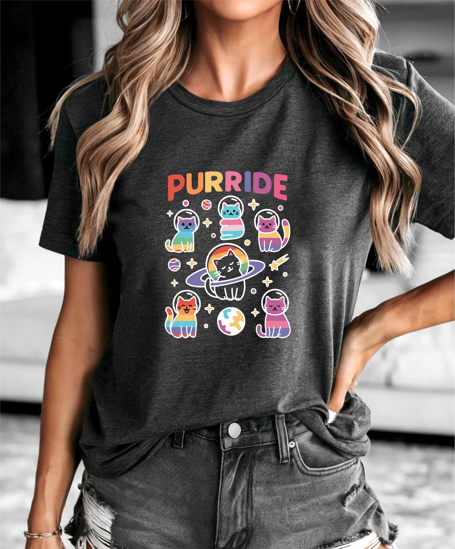 Purride T-Shirt | Cute Cat Pride Graphic Tee | LGBTQ+ Rainbow Cat Lover Shirt - 15 Aug 2025