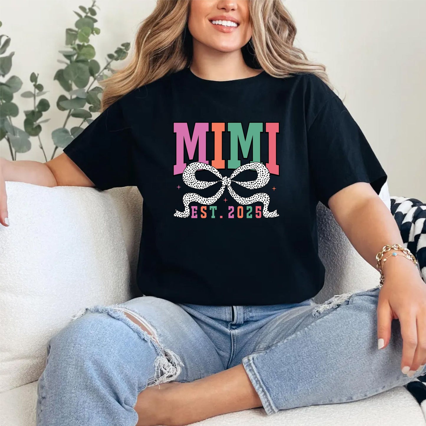 Mimi Est. 2025 T-Shirt – New Grandma Gift Tee, First Time Mimi Shirt, Baby Announcement Reveal Top, Cute Pregnancy Reveal Outfit, Unisex Family Tee US 03