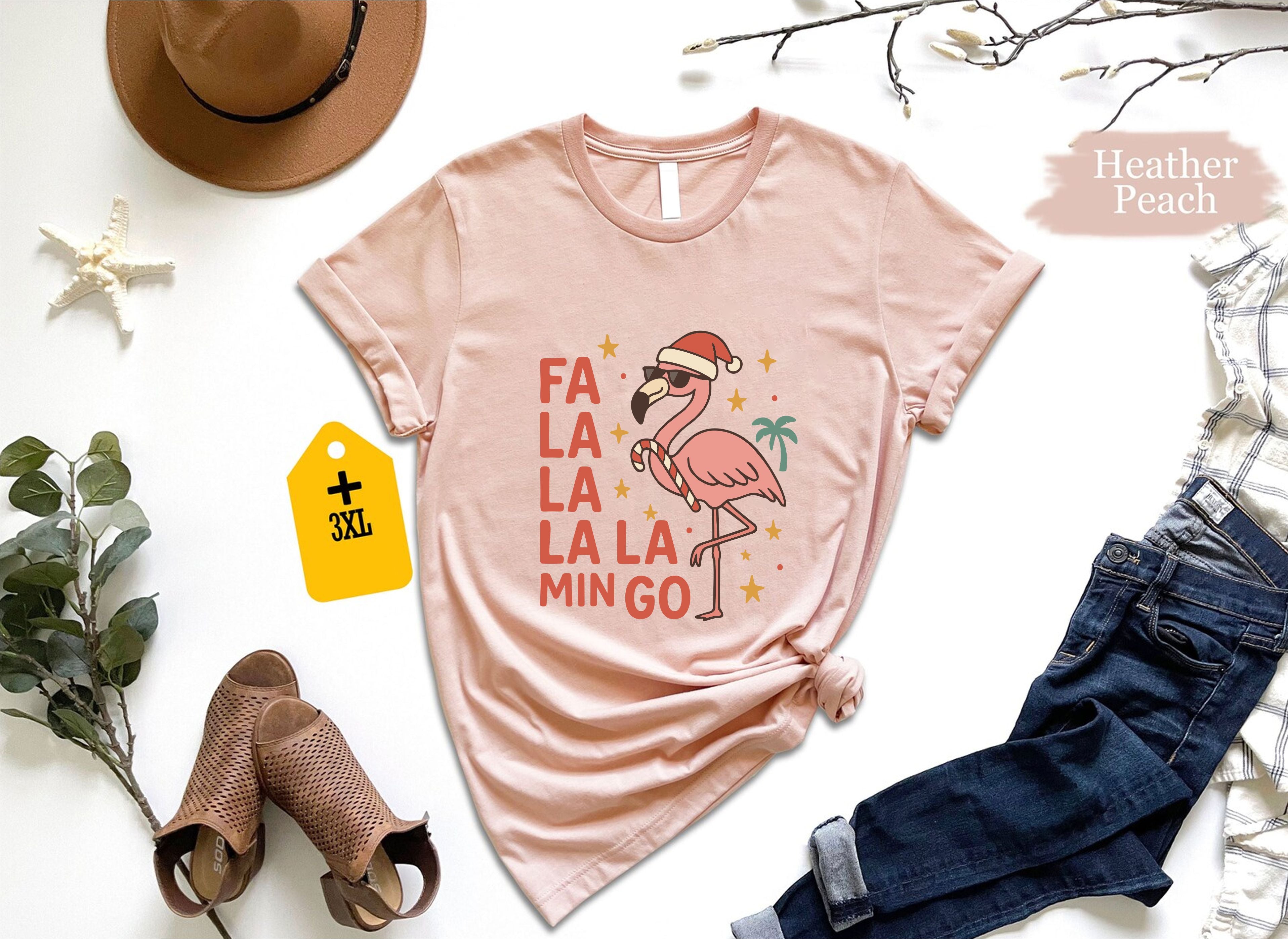 Fa La La La Min-GO Christmas T-Shirt – Funny Holiday Flamingo Tee, Tropical Xmas Shirt, Unisex Christmas Vacation Gift, Cute Winter Party Top